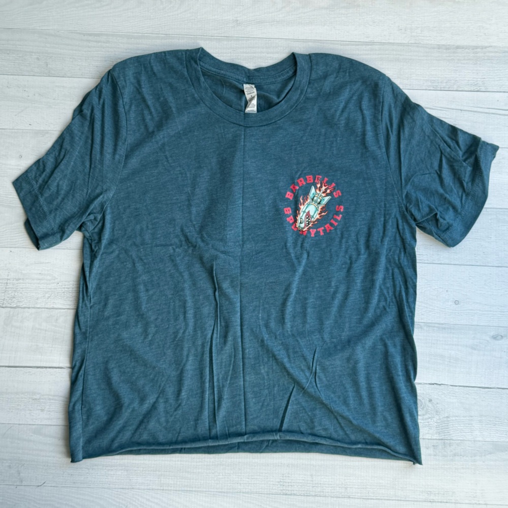 Barbells & Ponytails Fragile Like A Bomb Heather Blue Crop Tee M